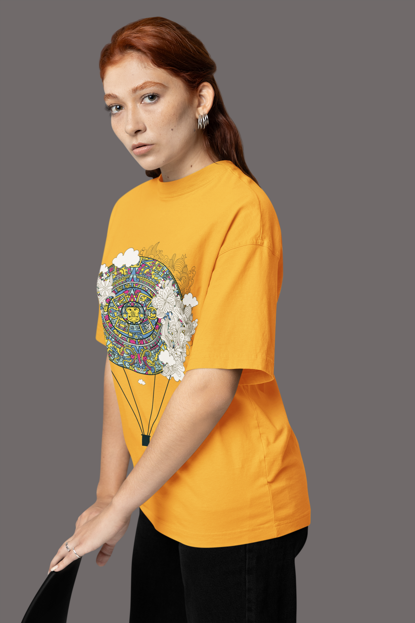 Oversized Extended Neck Tribal T Shirt Turmeric Yellow