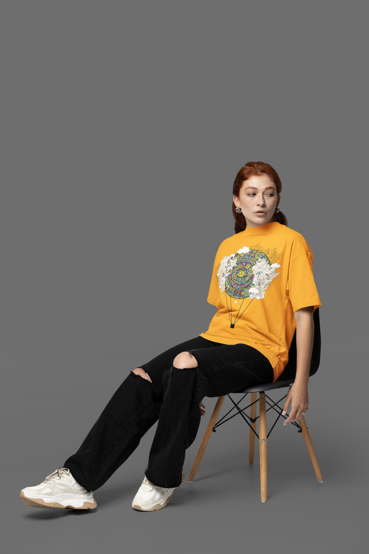 Oversized Extended Neck Tribal T Shirt Turmeric Yellow