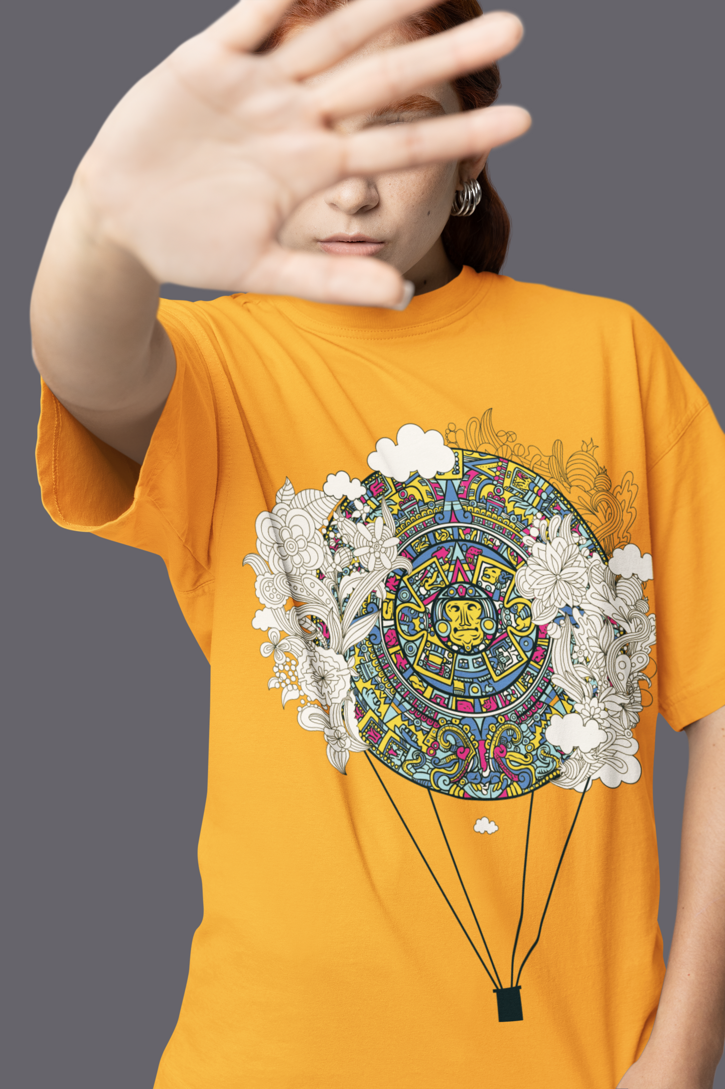 Oversized Extended Neck Tribal T Shirt Turmeric Yellow