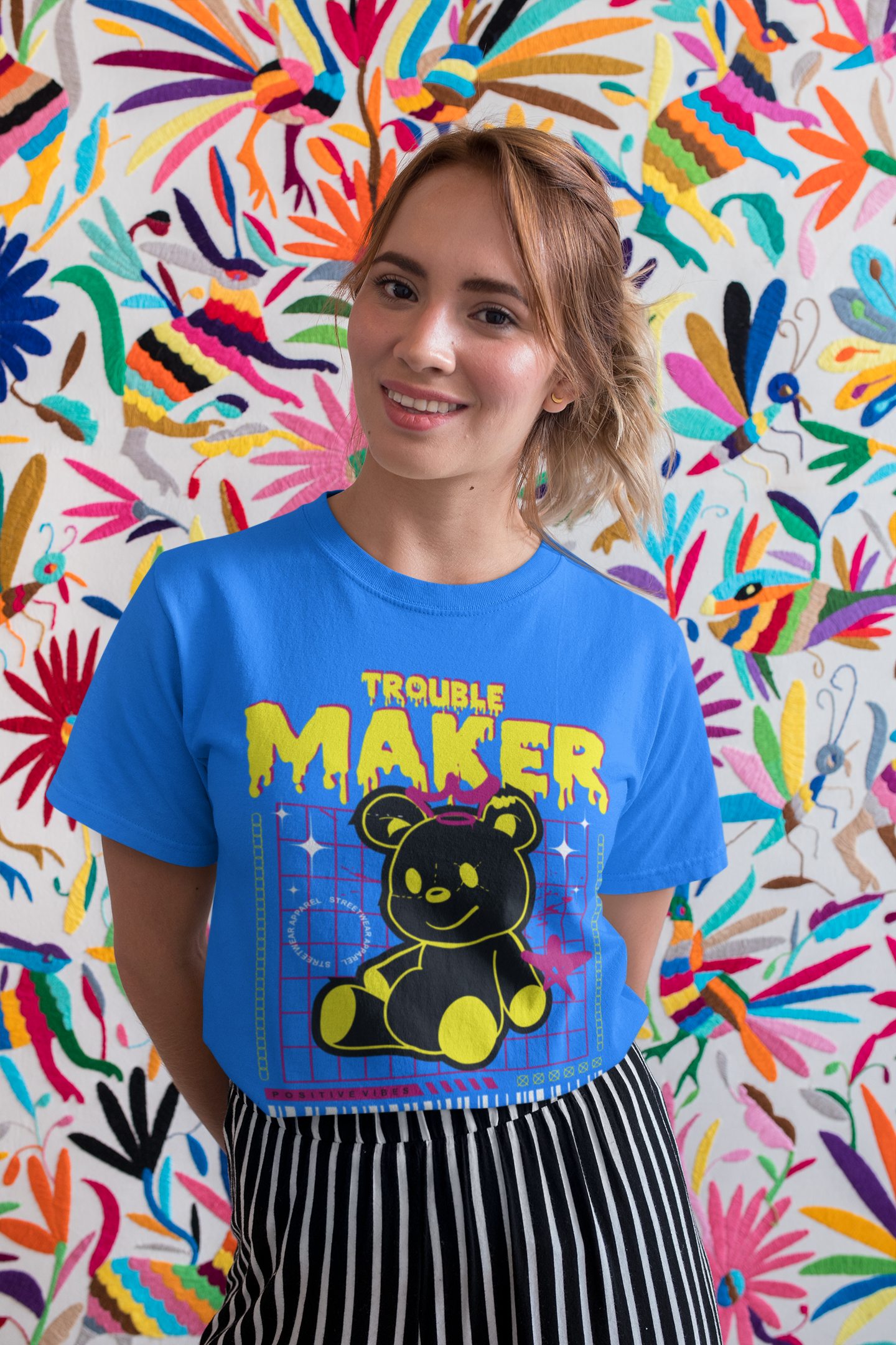 Regular Fit Classic Fit Trouble Maker Blue T-Shirt Women