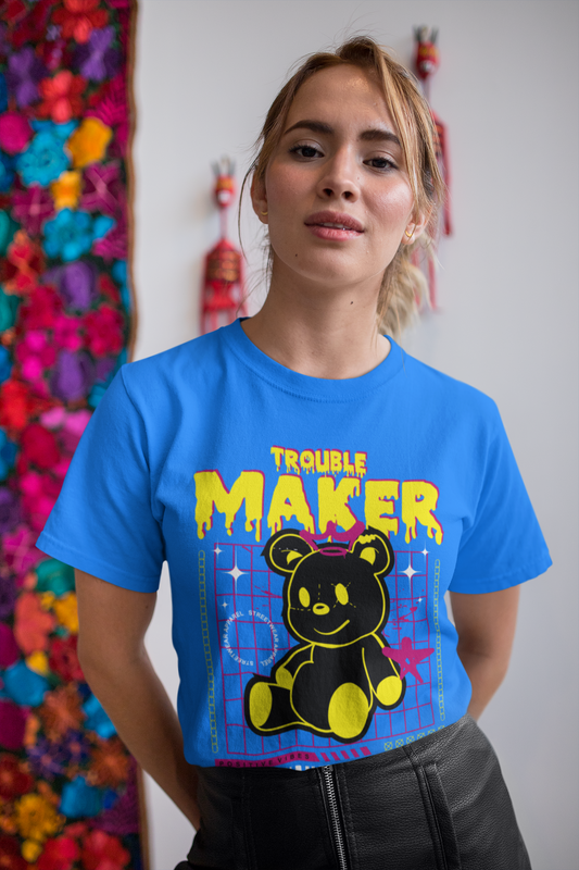 Regular Fit Classic Fit Trouble Maker Blue T-Shirt Women