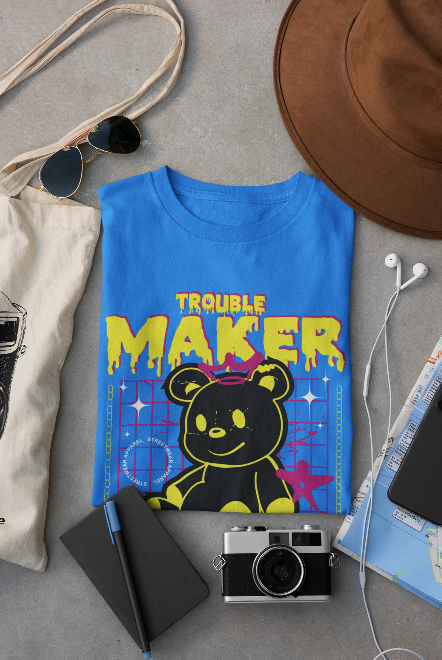 Regular Fit Classic Fit Trouble Maker Blue T-Shirt Women