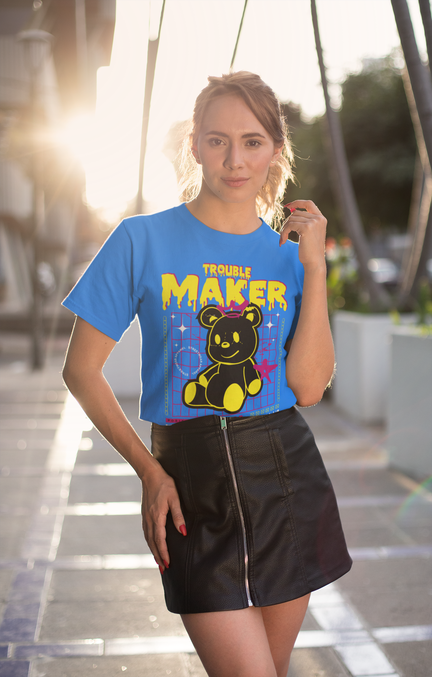 Regular Fit Classic Fit Trouble Maker Blue T-Shirt Women