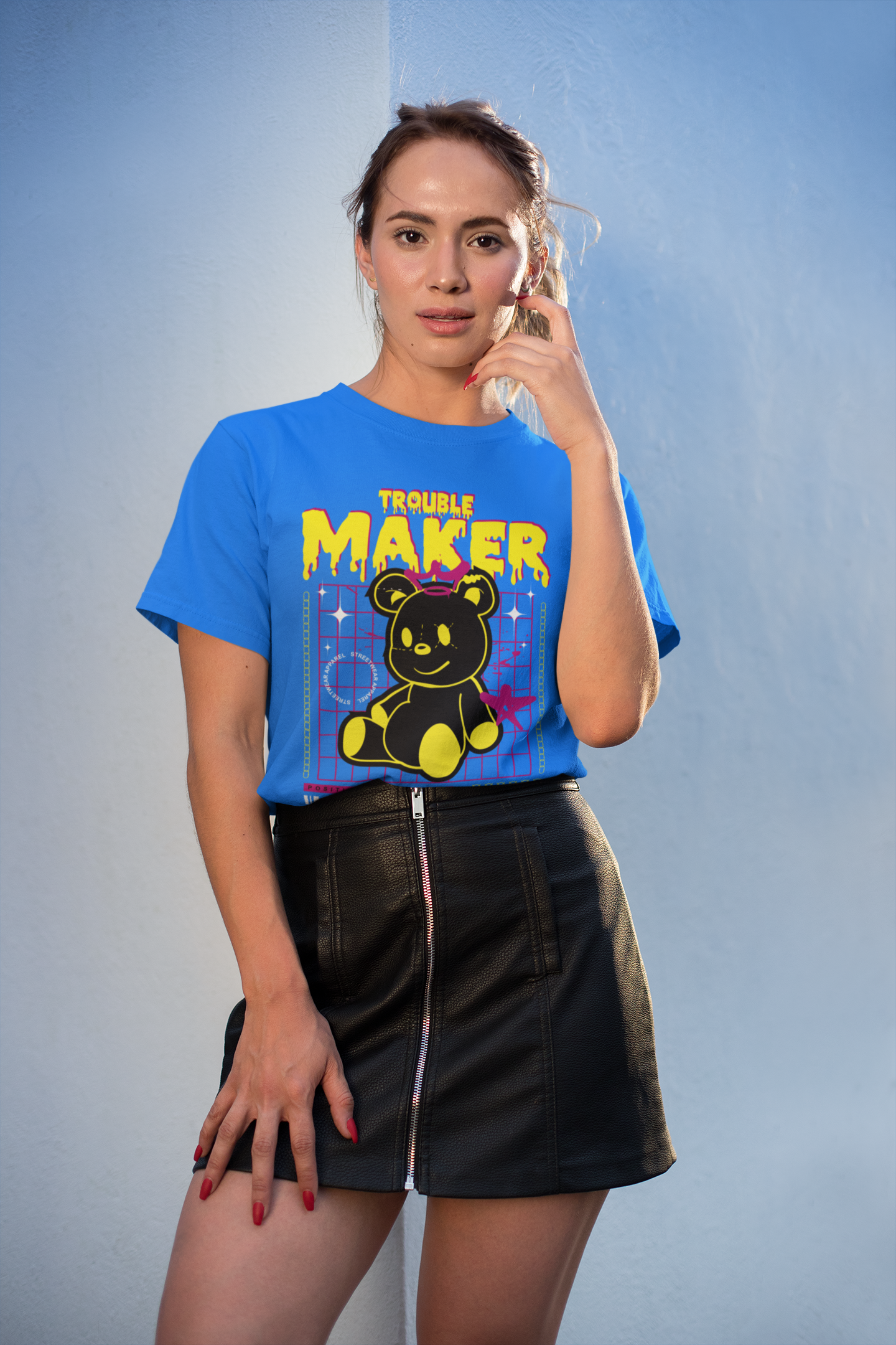 Regular Fit Classic Fit Trouble Maker Blue T-Shirt Women