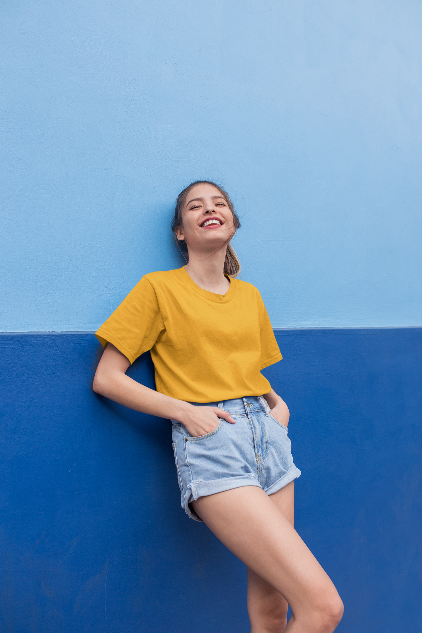 Oversized Extended Neck Basic T Shirt Turmeric Yellow