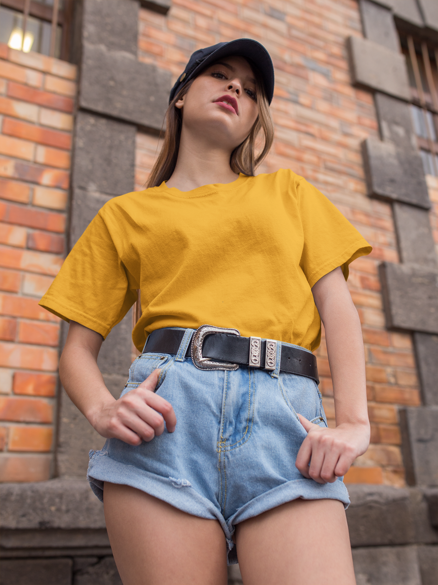Oversized Extended Neck Basic T Shirt Turmeric Yellow