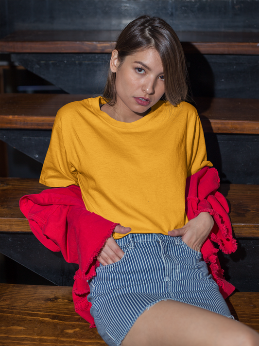 Oversized Extended Neck Basic T Shirt Turmeric Yellow