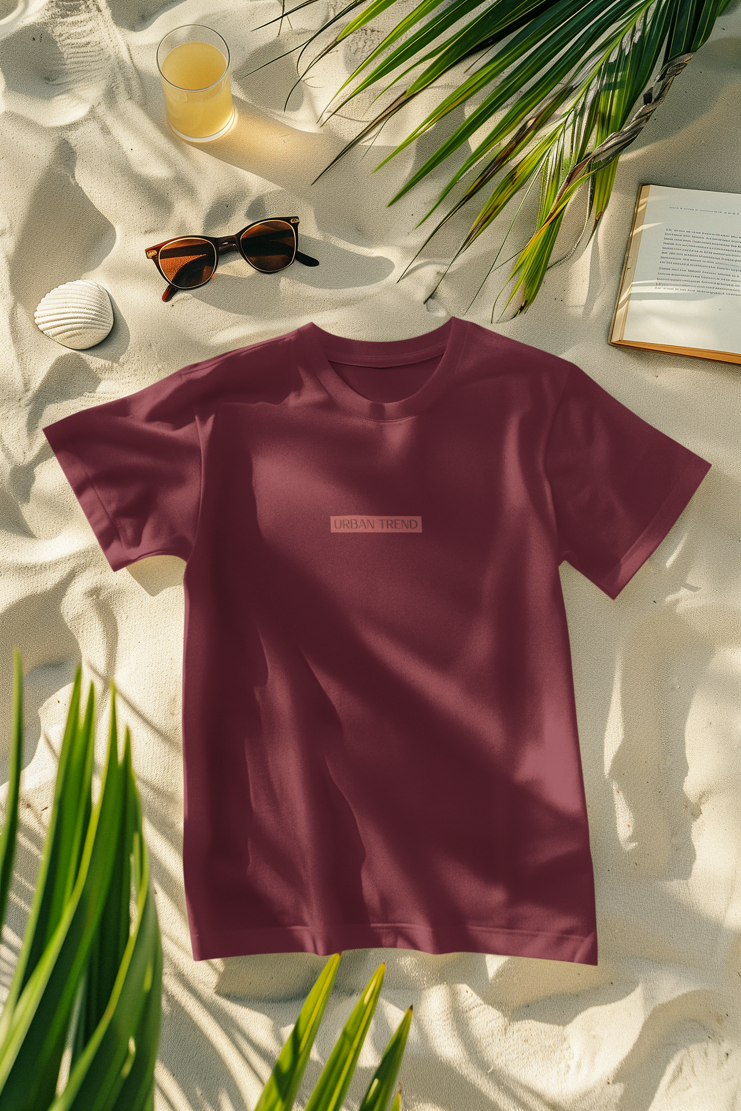 Oversized Extended Neck Basic Urban Trend T Shirt Maroon