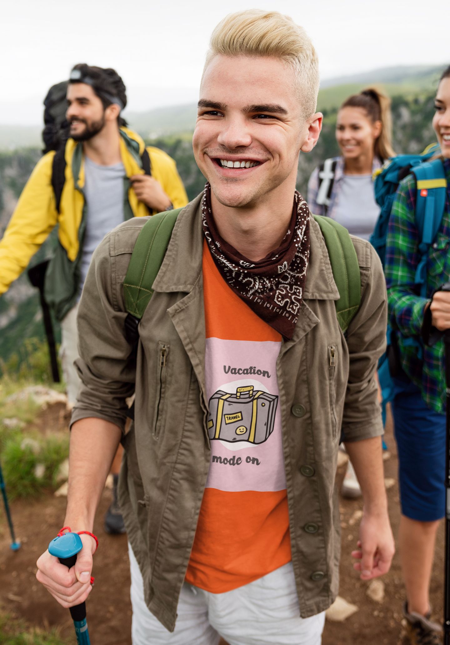 Regular Fit Classic Fit Vacation Mode T-Shirt Men Orange