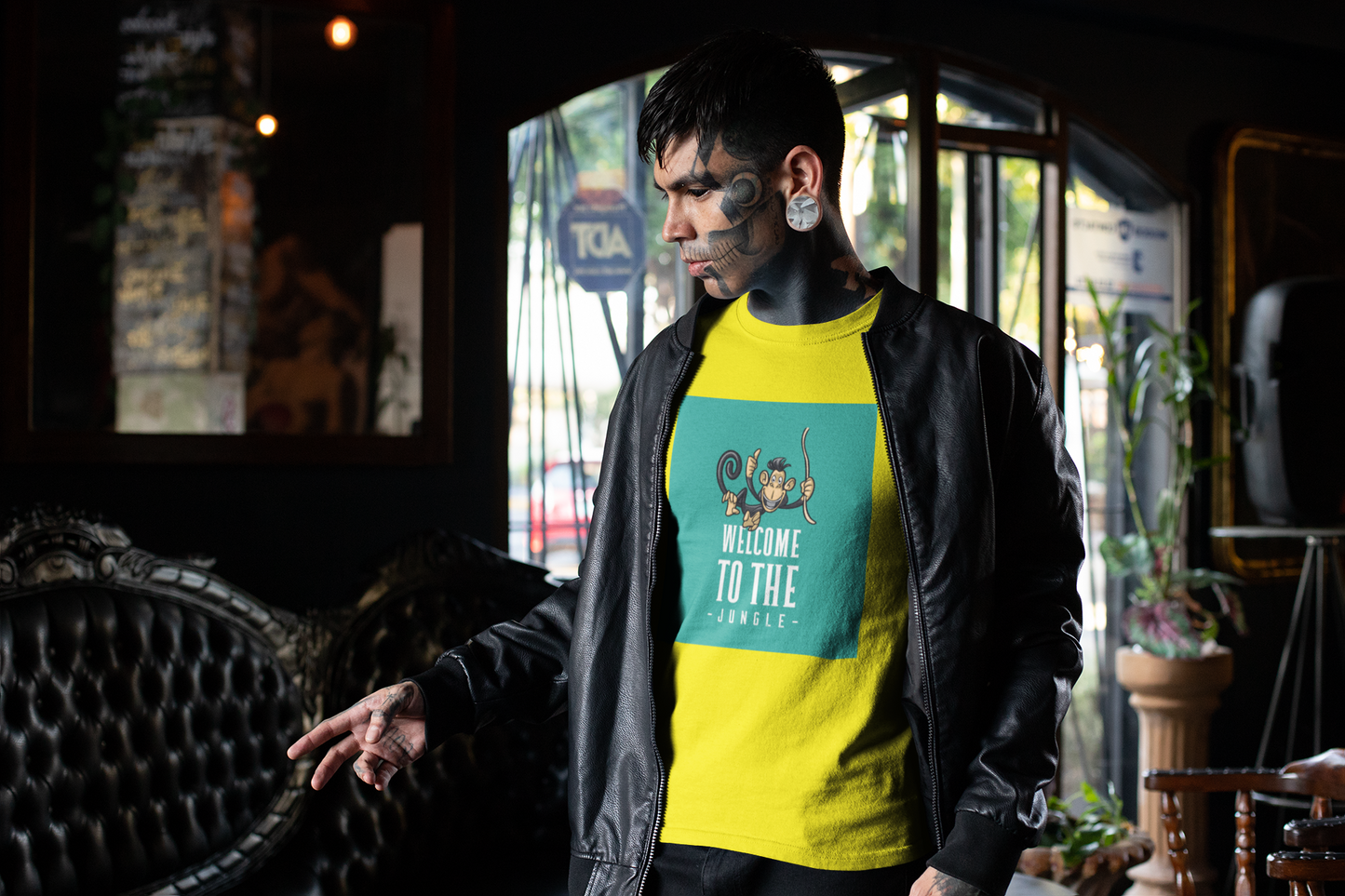 Regular Fit Classic Fit Jungle Welcome T-Shirt Men Yellow