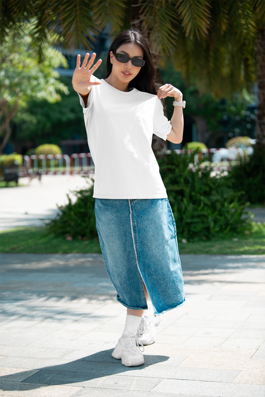 Oversized Extended Neck Basic T Shirt White
