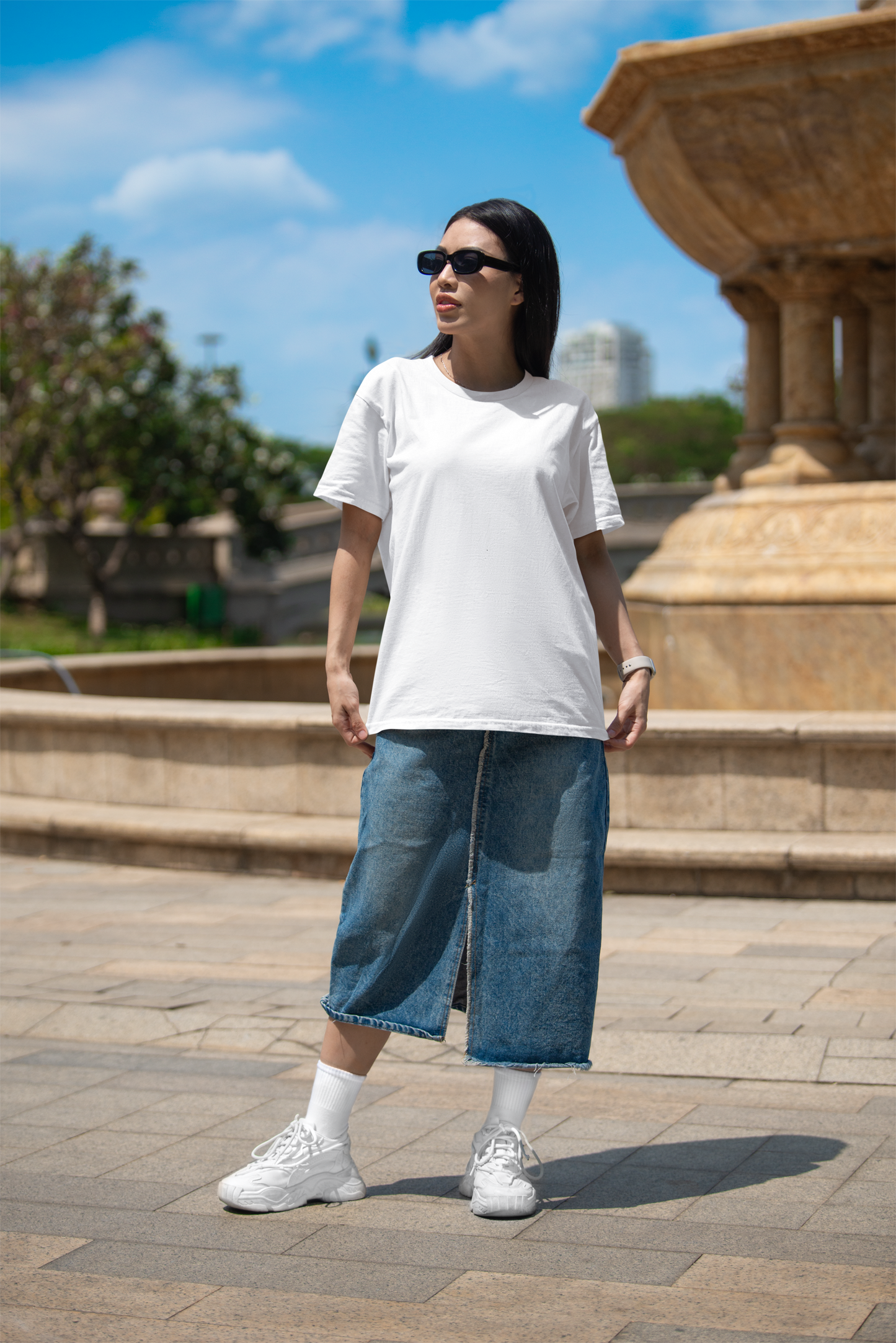 Oversized Extended Neck Basic T Shirt White