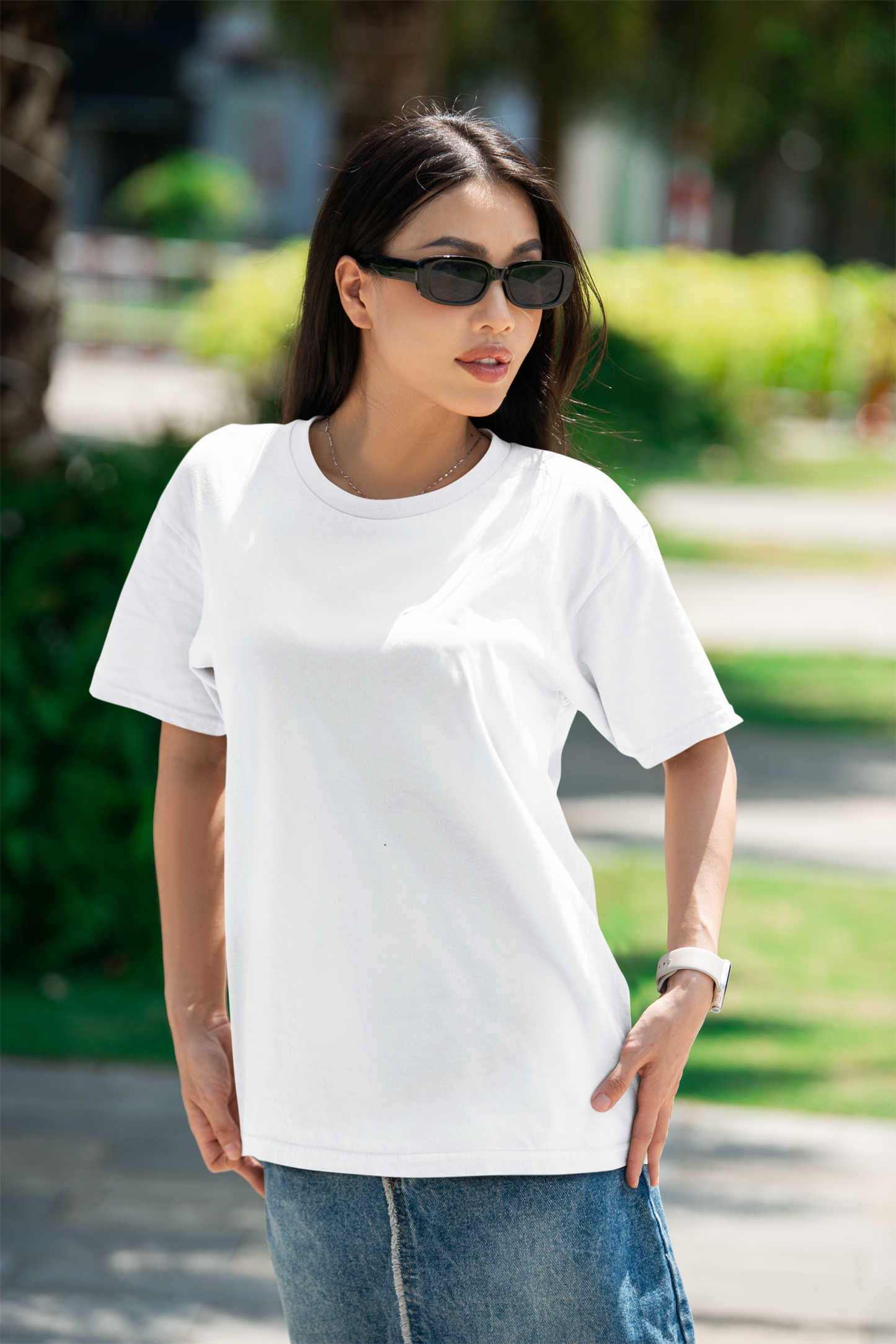 Oversized Extended Neck Basic T Shirt White