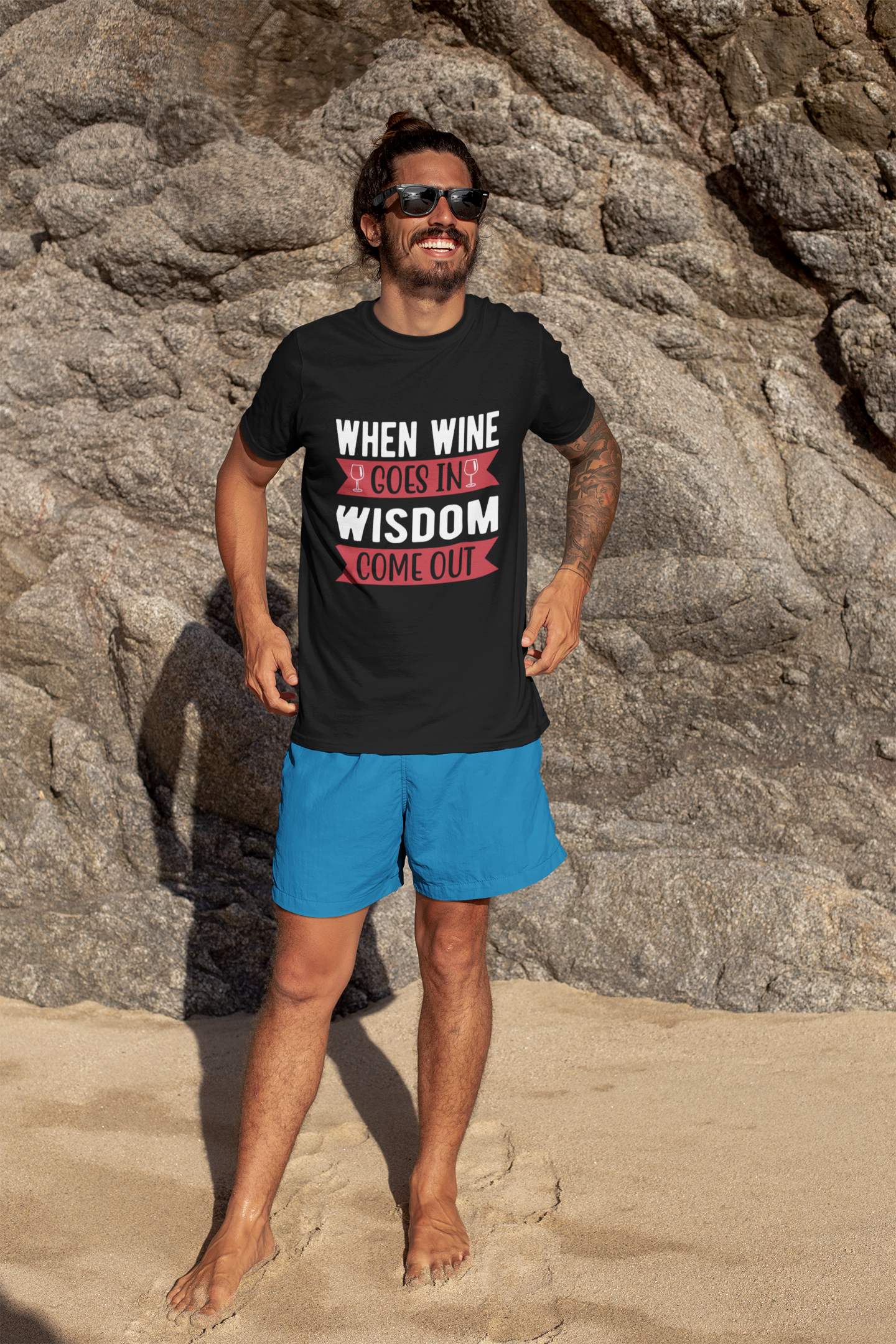 Regular Fit Classic Fit Wine Wisdom T-Shirt Men Black