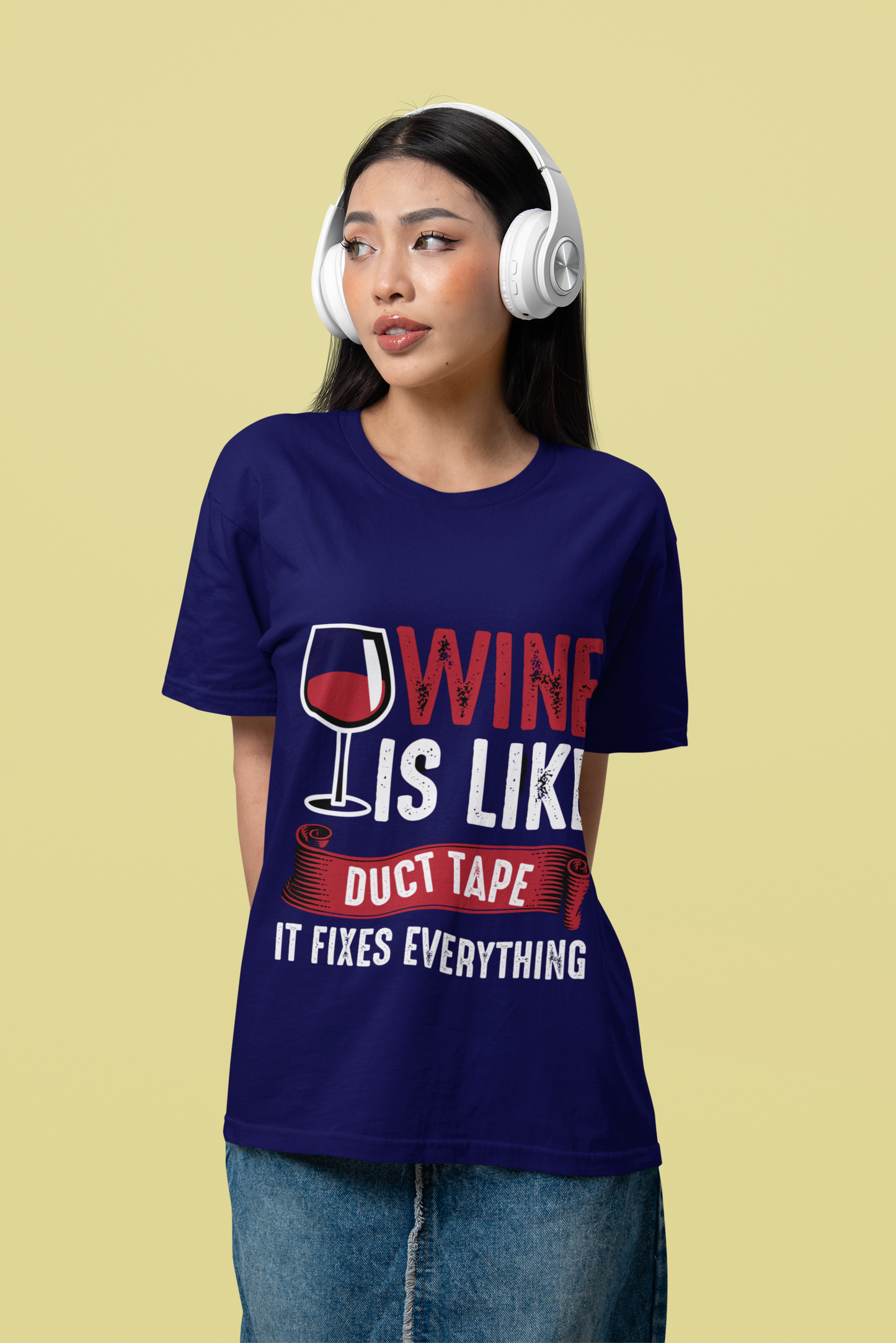Oversized Extended Neck Wine is Duct Tape T Shirt Purple