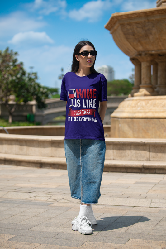 Oversized Extended Neck Wine is Duct Tape T Shirt Purple