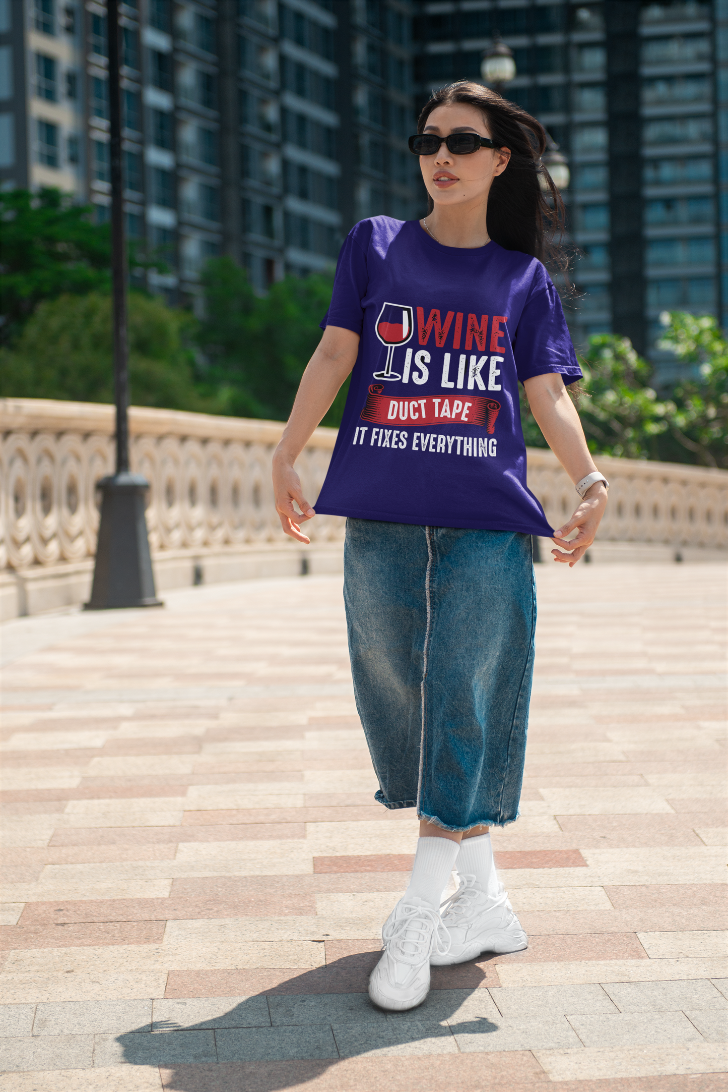 Oversized Extended Neck Wine is Duct Tape T Shirt Purple