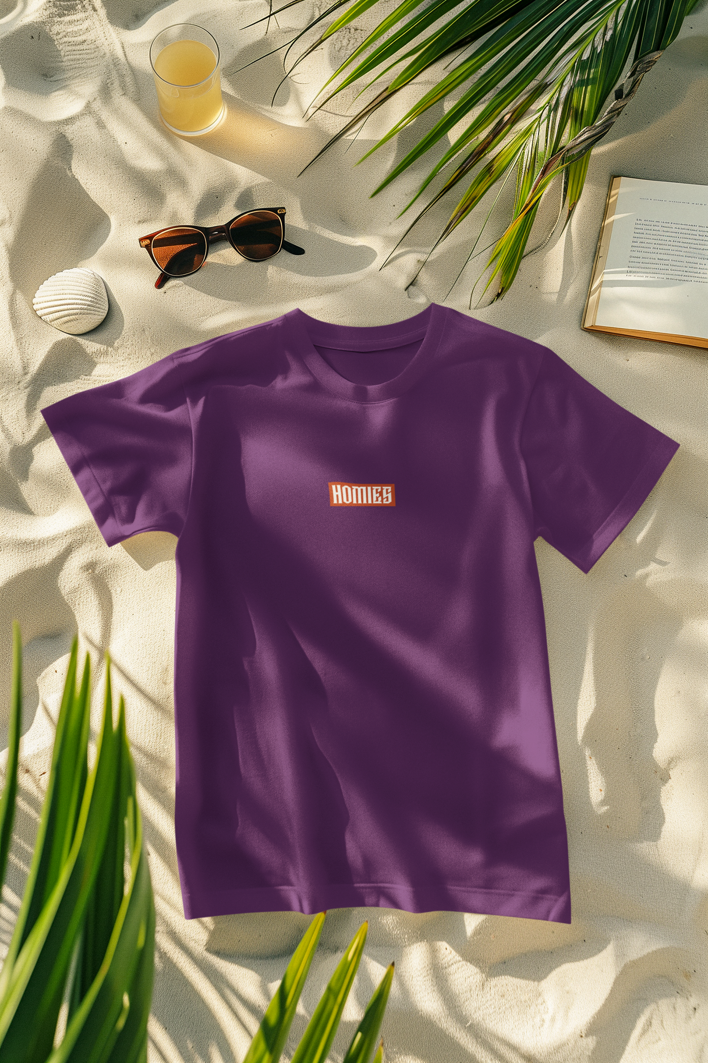 Oversized Extended Neck Basic Homies Shirt Purple