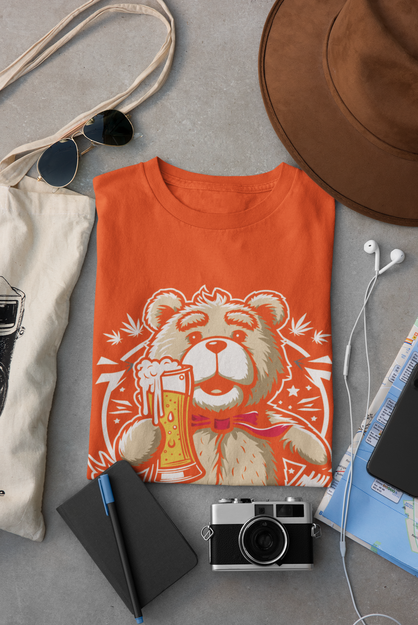 Regular Fit Classic Fit Bear Beer Orange T-Shirt Women