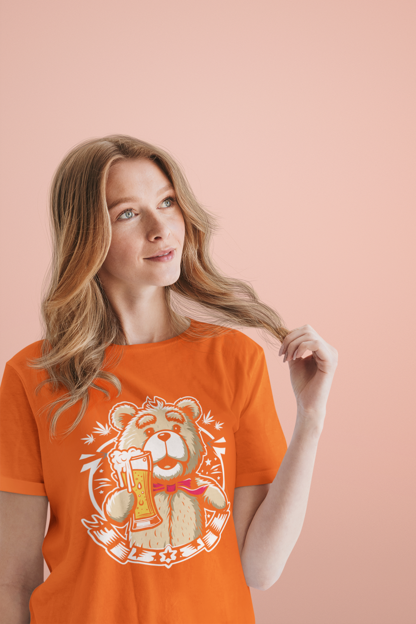Regular Fit Classic Fit Bear Beer Orange T-Shirt Women