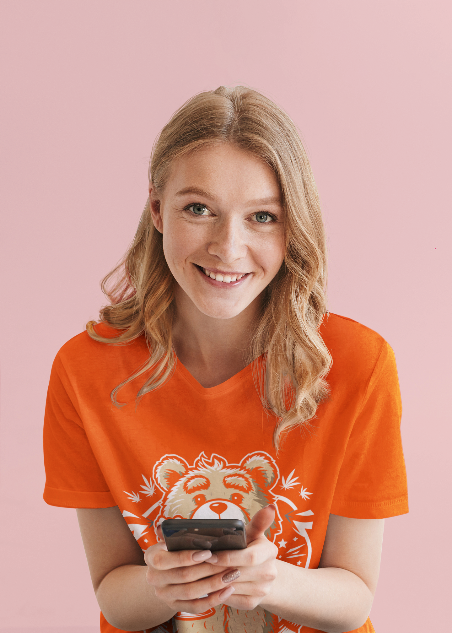 Regular Fit Classic Fit Bear Beer Orange T-Shirt Women