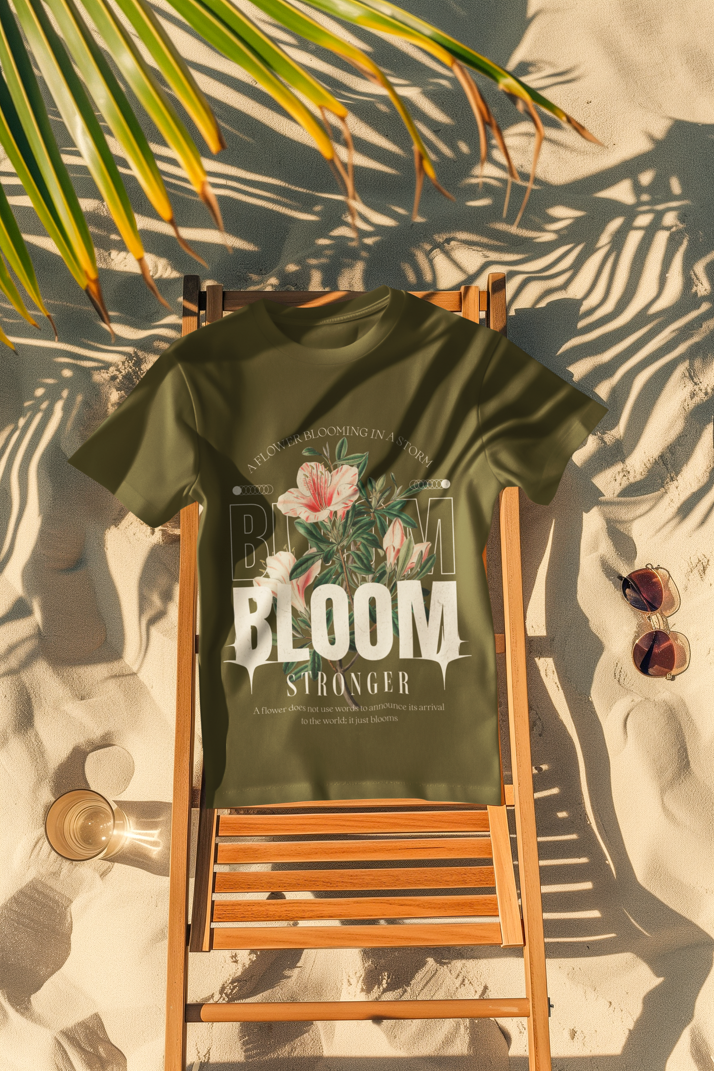 Oversized Extended Neck Bloom Graphic T Shirt Green
