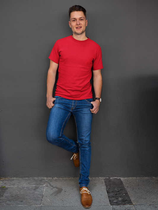 Basic Slim Fit Half Sleeves Crew Neck T-Shirt Red