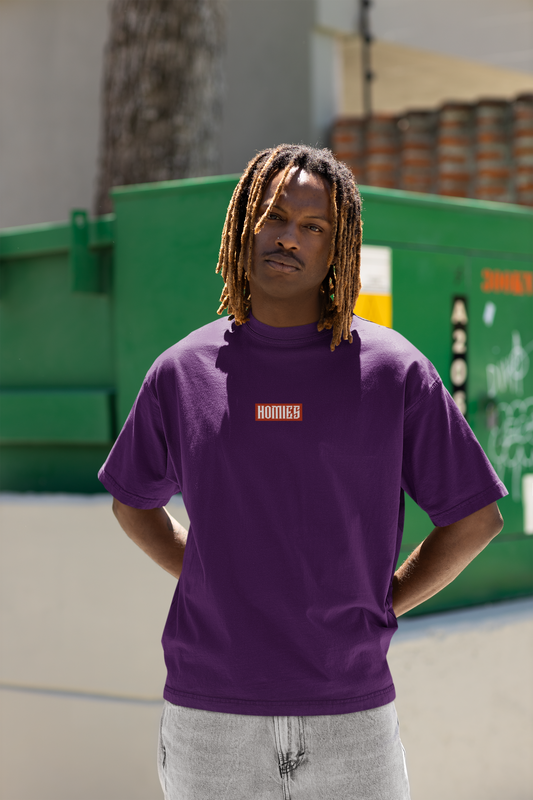 Oversized Extended Neck Basic Homies Shirt Purple