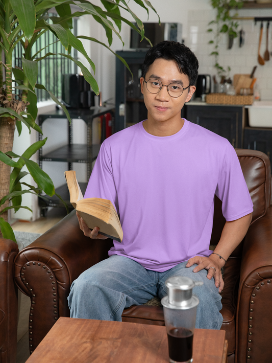 Oversized Extended Neck Basic Plain T Shirt Purple