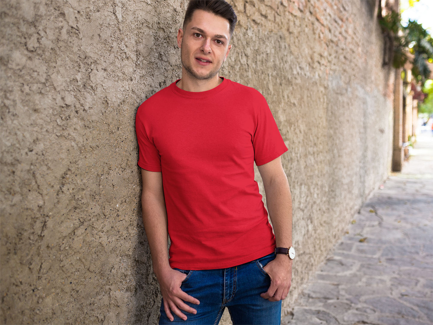 Basic Slim Fit Half Sleeves Crew Neck T-Shirt Red
