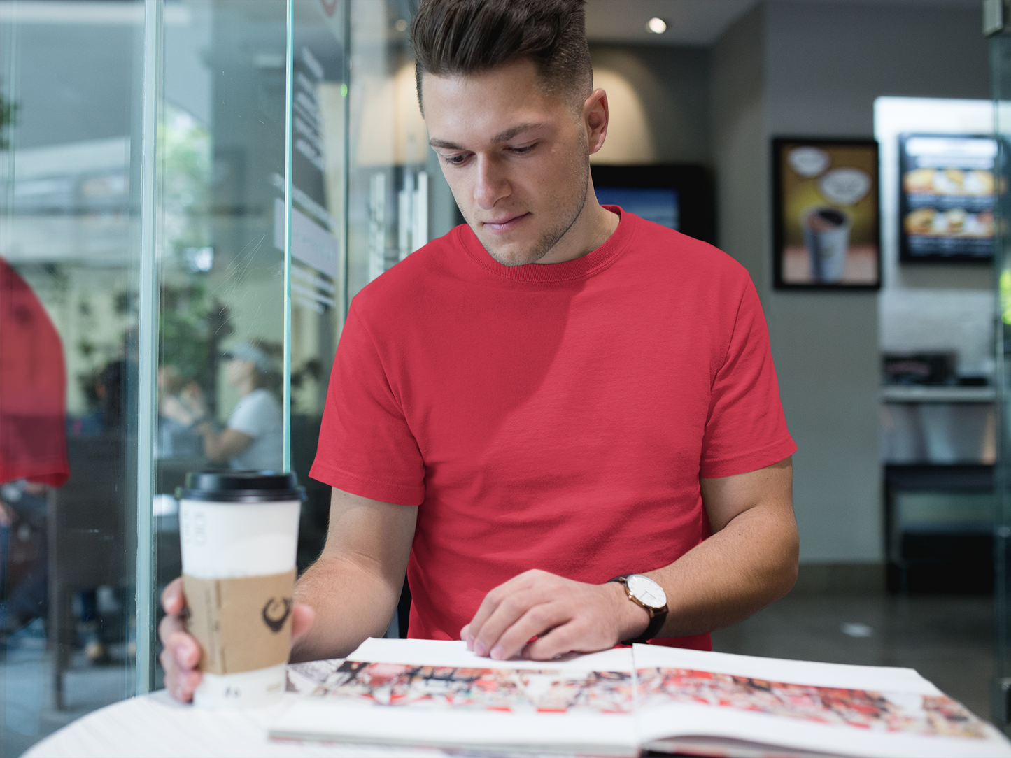 Basic Slim Fit Half Sleeves Crew Neck T-Shirt Red