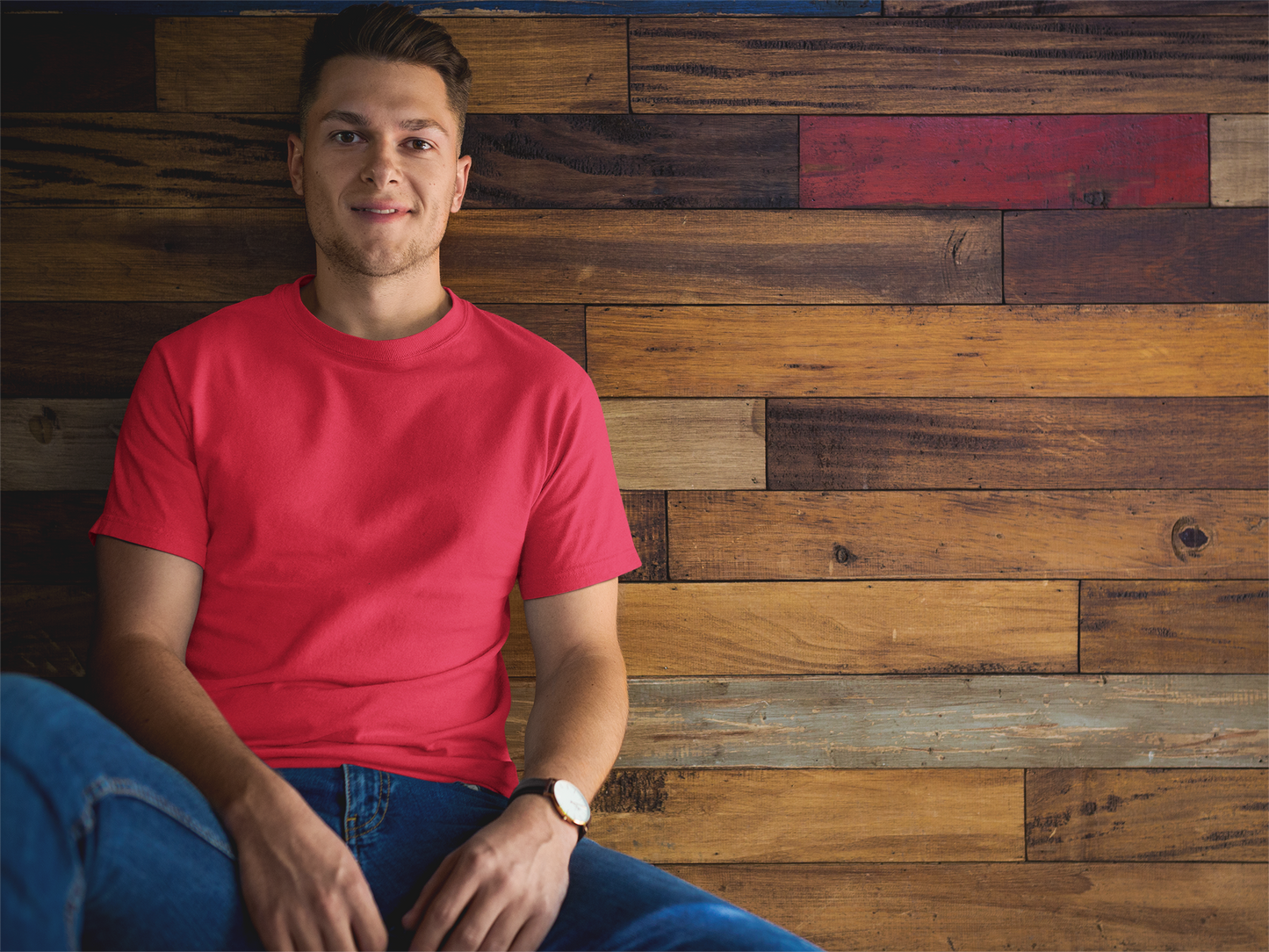 Basic Slim Fit Half Sleeves Crew Neck T-Shirt Red