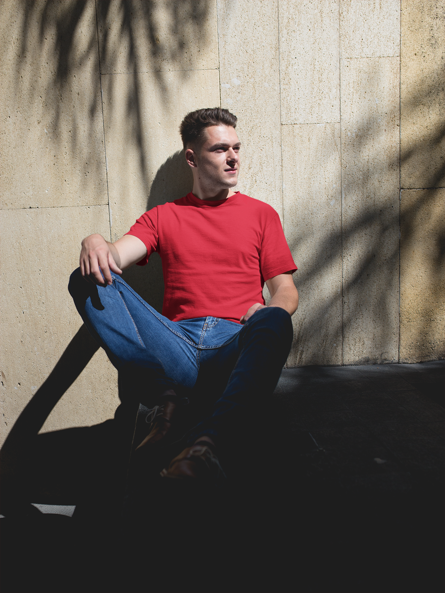 Basic Slim Fit Half Sleeves Crew Neck T-Shirt Red