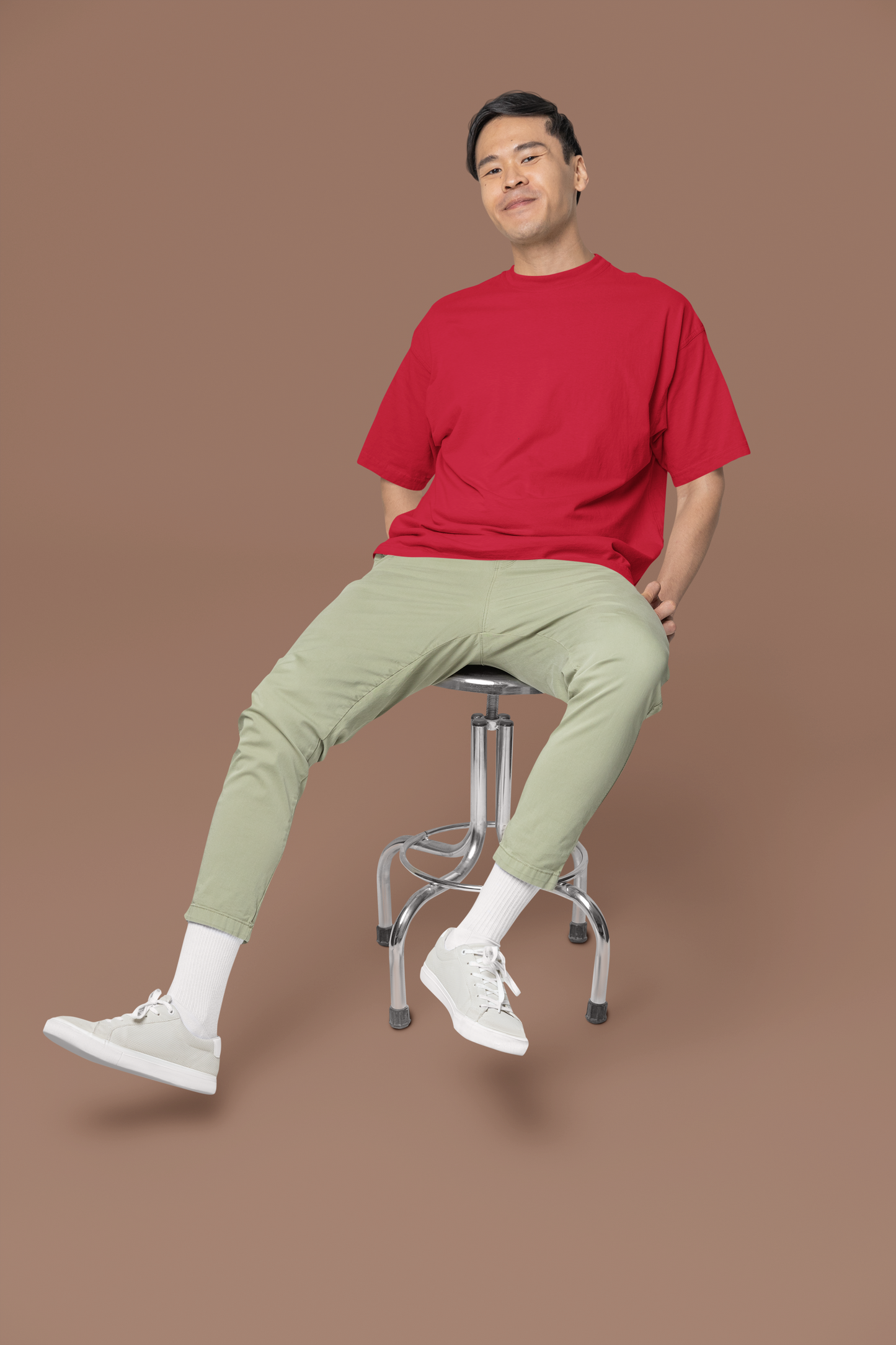 Oversized Extended Neck Basic Plain T Shirt Red