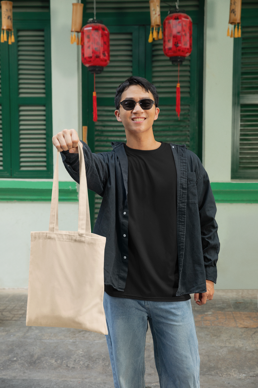 Oversized Extended Neck Basic Plain T Shirt Black