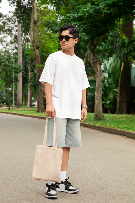 Oversized Extended Neck Basic Plain T Shirt White
