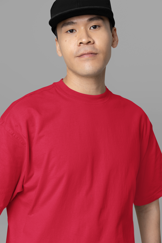 Oversized Extended Neck Basic Plain T Shirt Red