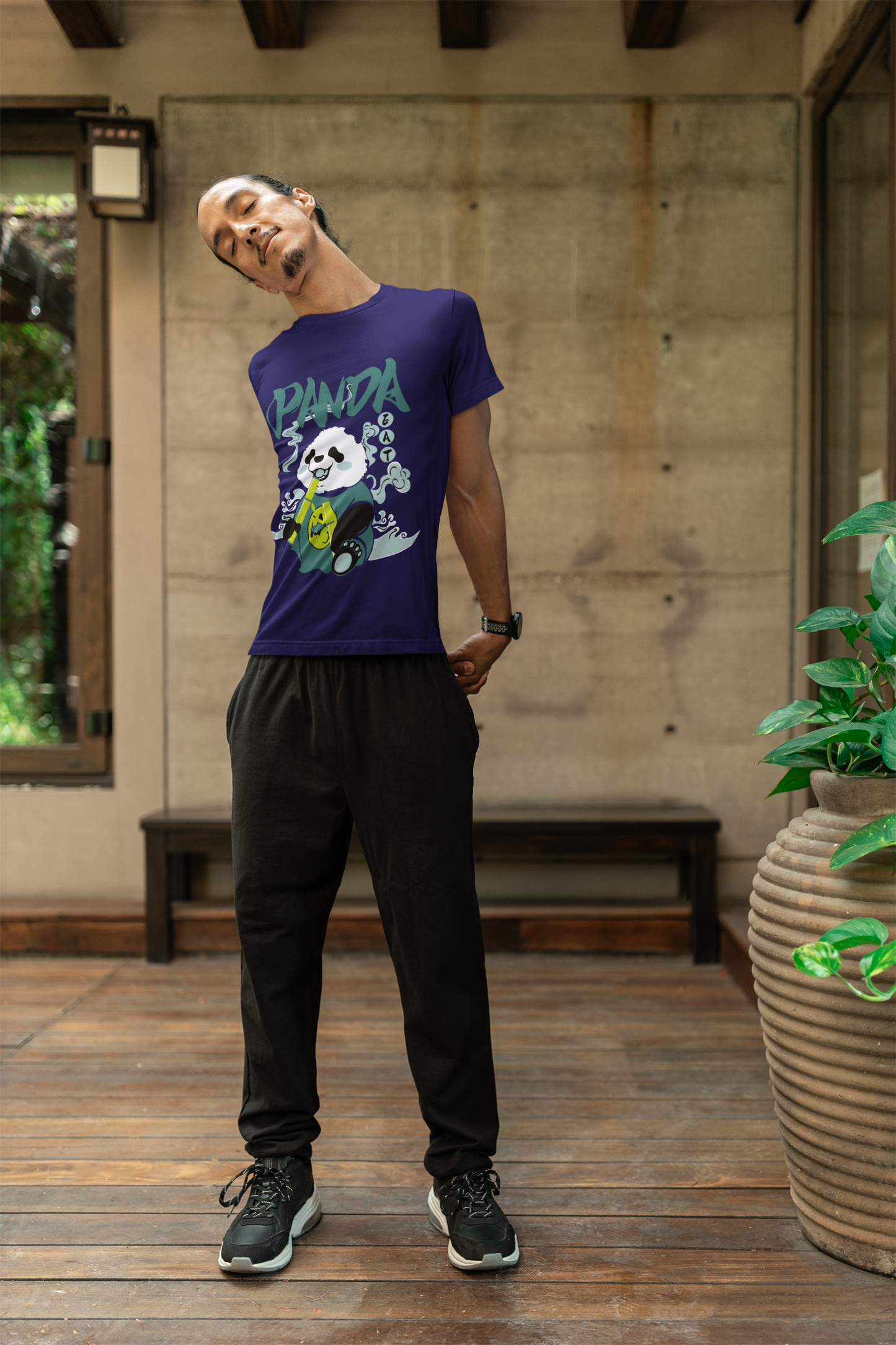 Regular Fit Classic Fit Panda Purple T-Shirt Men