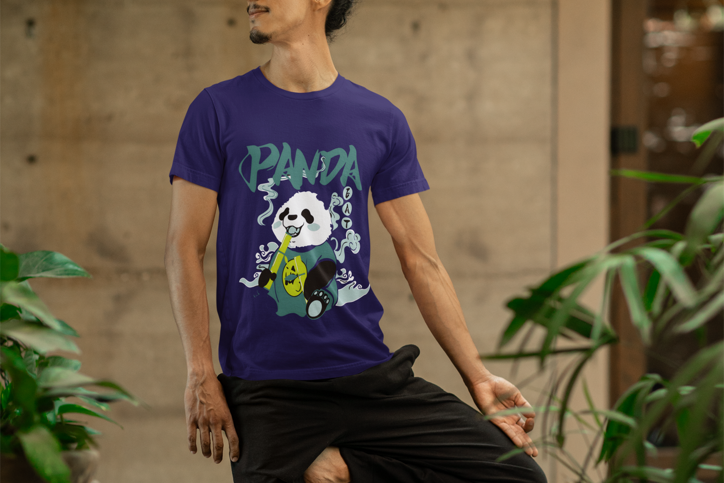 Regular Fit Classic Fit Panda Purple T-Shirt Men
