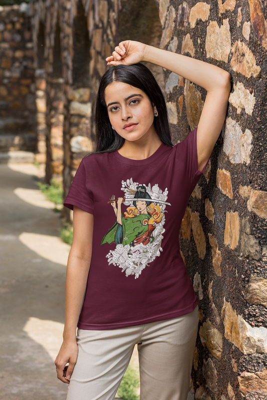 Regular Fit Classic Fit Geisha Warrior T-Shirt Women Maroon
