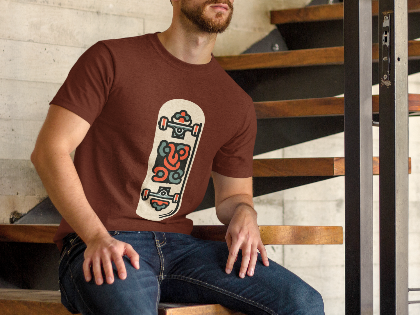 Regular Fit Classic Fit Skateboard Brown T-Shirt Men