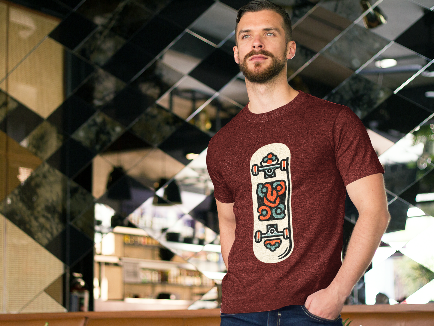 Regular Fit Classic Fit Skateboard Brown T-Shirt Men