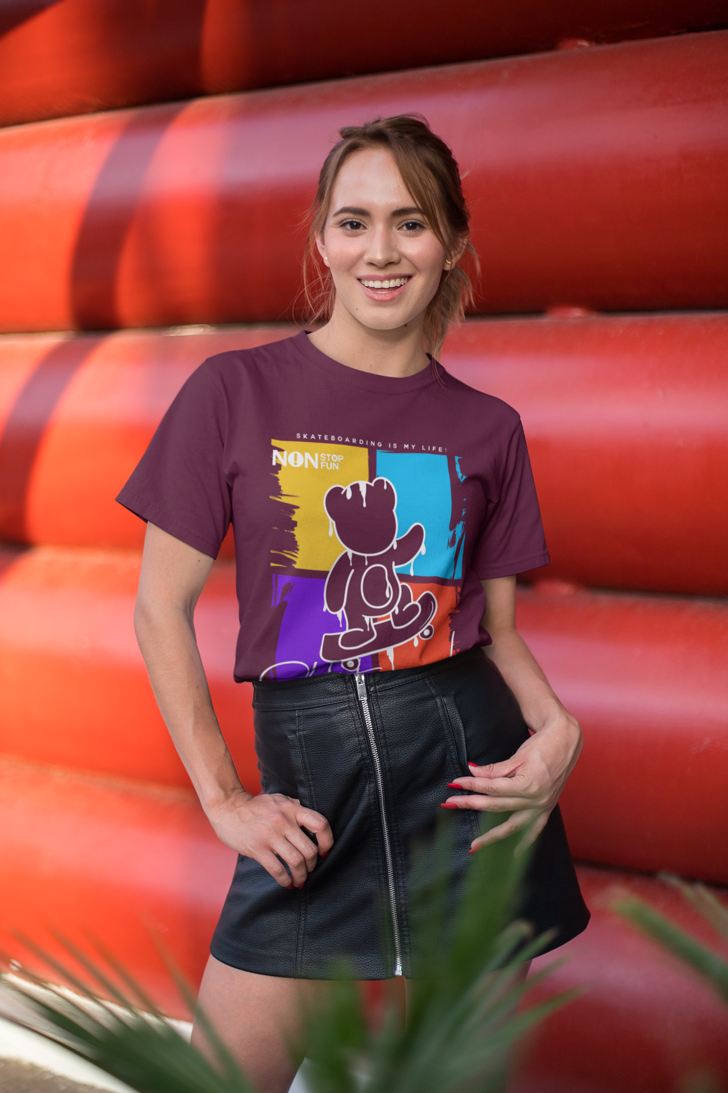 Regular Fit Classic Fit Skate On Maroon T-Shirt Women