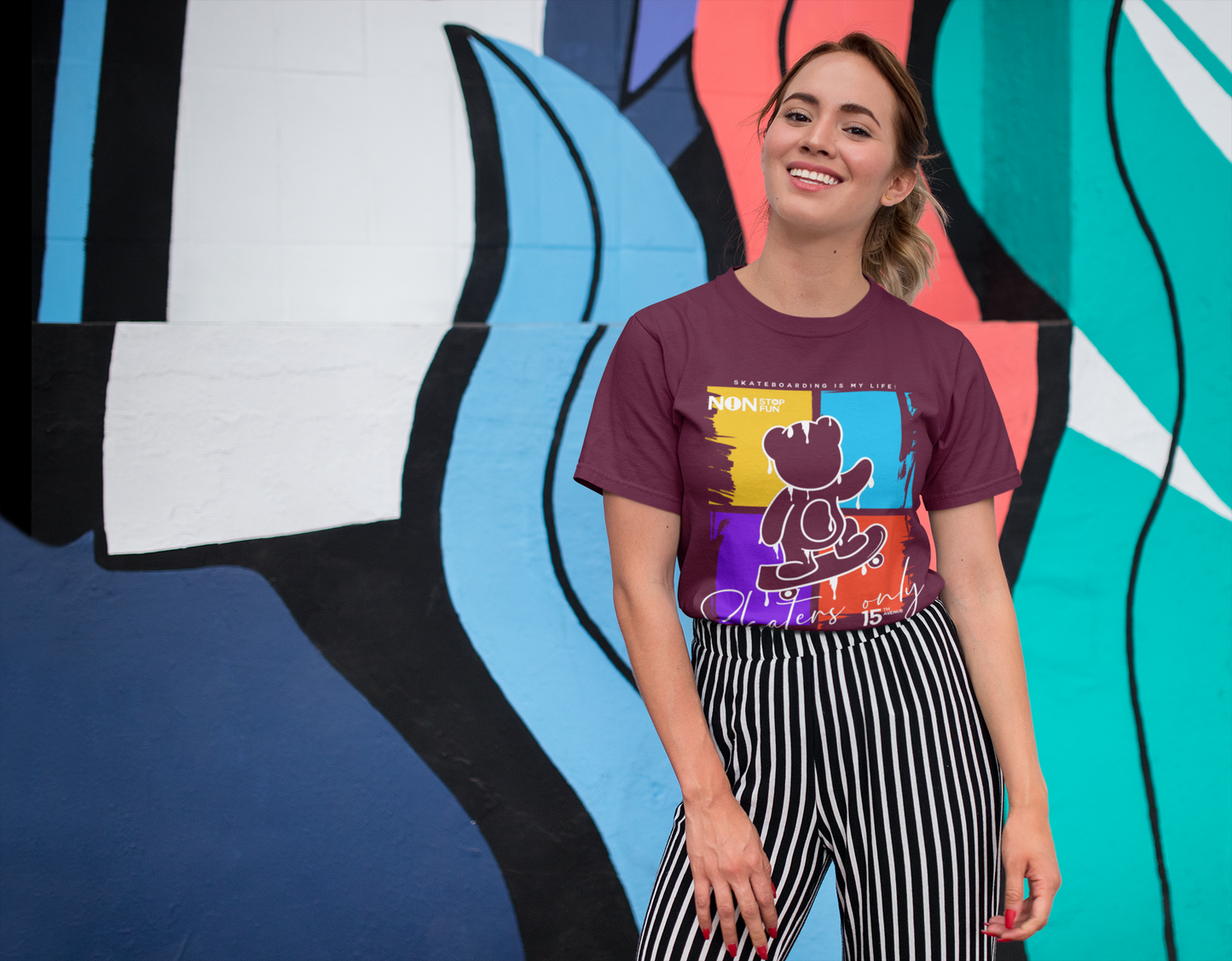 Regular Fit Classic Fit Skate On Maroon T-Shirt Women