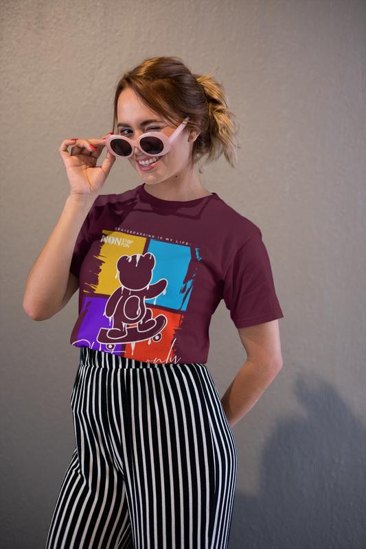 Regular Fit Classic Fit Skate On Maroon T-Shirt Women