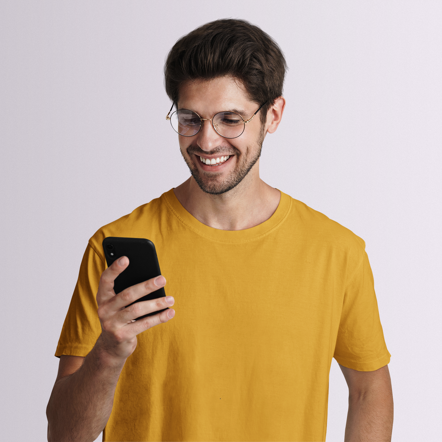 Basic Slim Fit Half Sleeves Crew Neck T-Shirt Turmeric Yellow