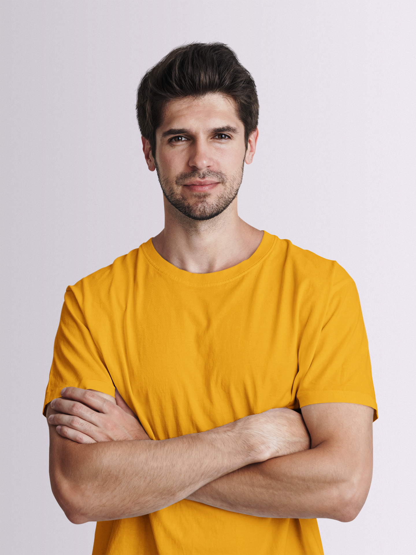 Basic Slim Fit Half Sleeves Crew Neck T-Shirt Turmeric Yellow