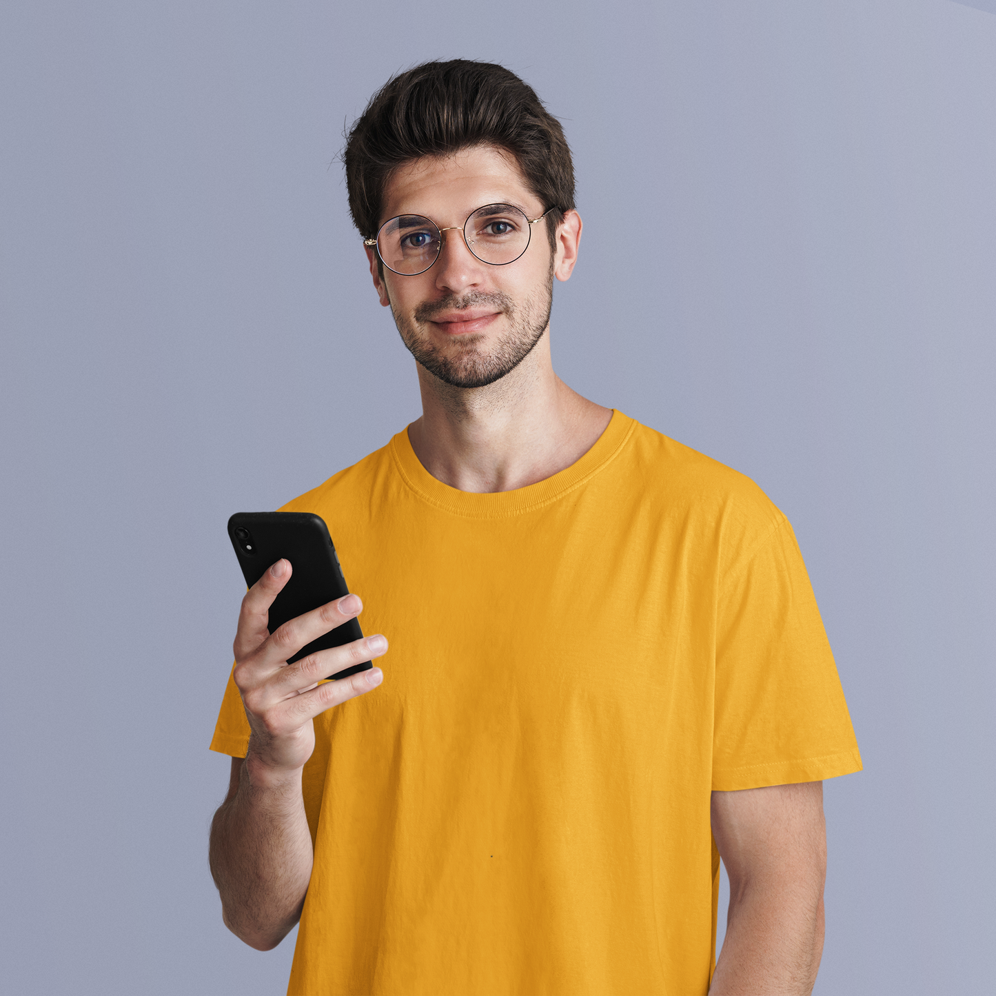 Basic Slim Fit Half Sleeves Crew Neck T-Shirt Turmeric Yellow