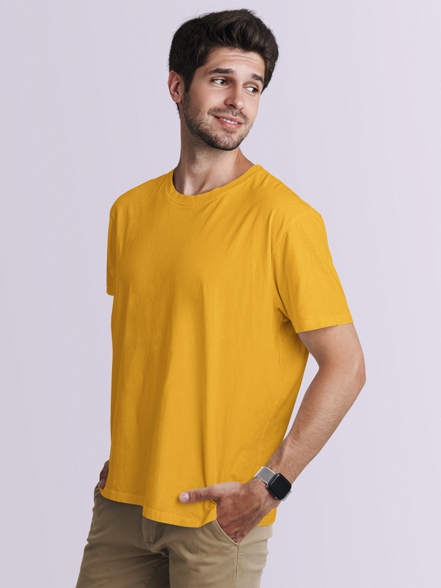 Basic Slim Fit Half Sleeves Crew Neck T-Shirt Turmeric Yellow