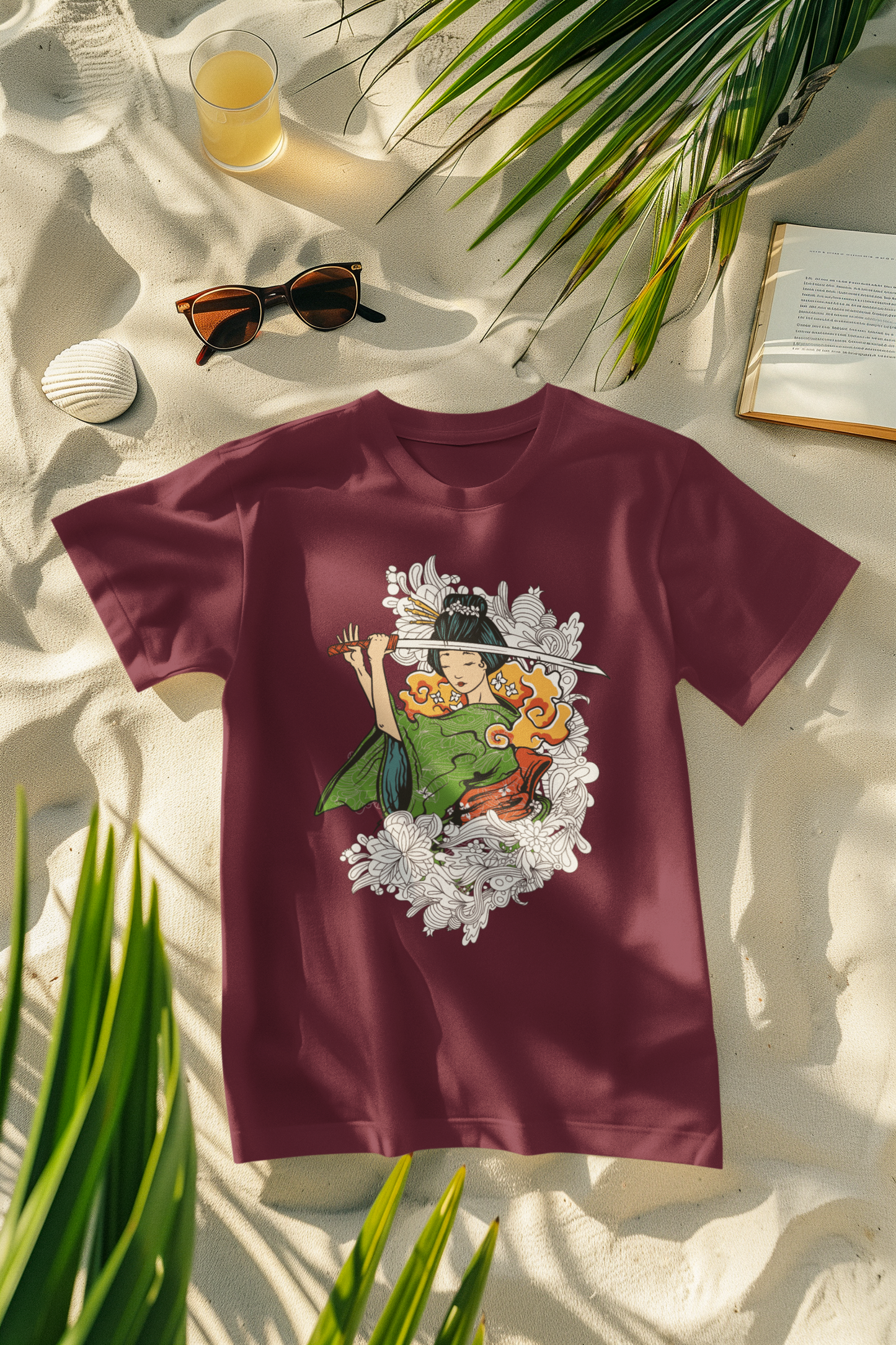 Regular Fit Classic Fit Geisha Warrior T-Shirt Women Maroon